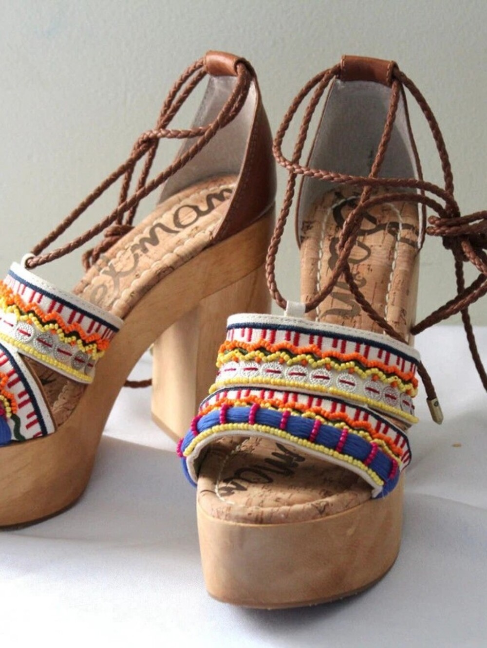 $190 Sam Edelman Gorgeous Leather Lace Up Beaded Platform Mel Sandals